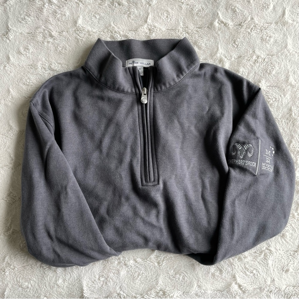 Peter Millar Men’s Size M Shepherd’s Rock/Mystic Rock Embroidered Gray 1/4 Zip
